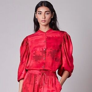 NWT Saaksha & Kinni Cherry Printed Tie Dye Puff Sleeve Button Front Blouse
